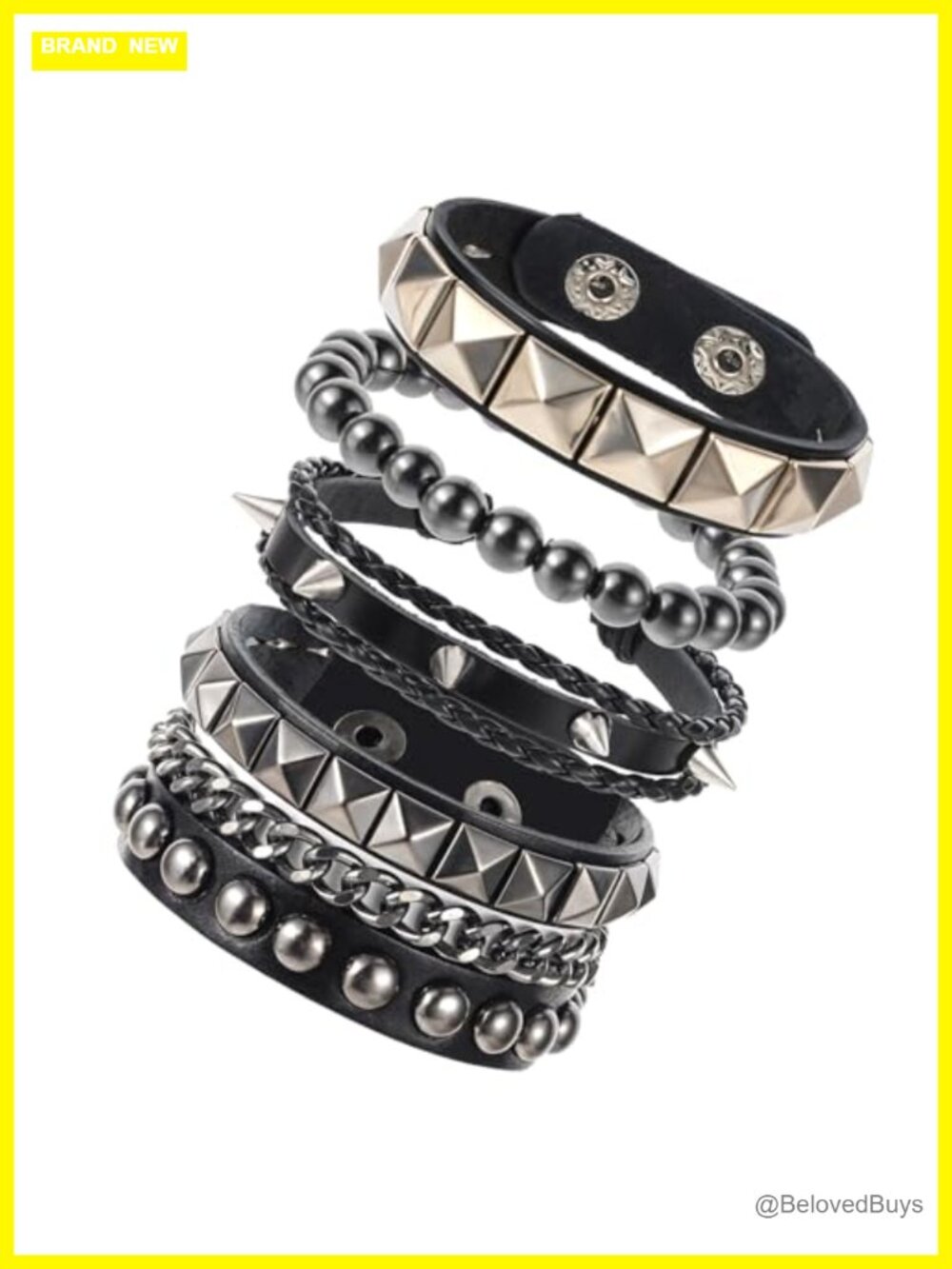 Punk Rock Studded Leather Bracelets Set of 4, Adjustable Cuff for Men Women